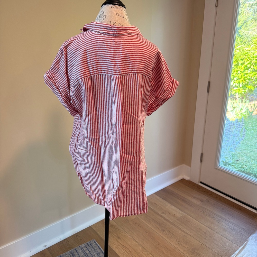 Lauren Ralph Lauren Women's Red/White Striped 100% Linen Top Size 1X - Picture 2 of 4